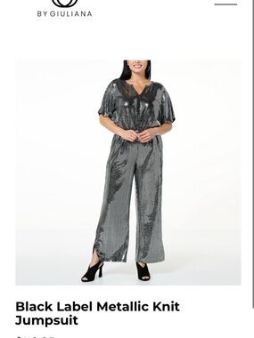 G by Giuliana Metallic Knit Wide-Leg Jumpsuit - XS